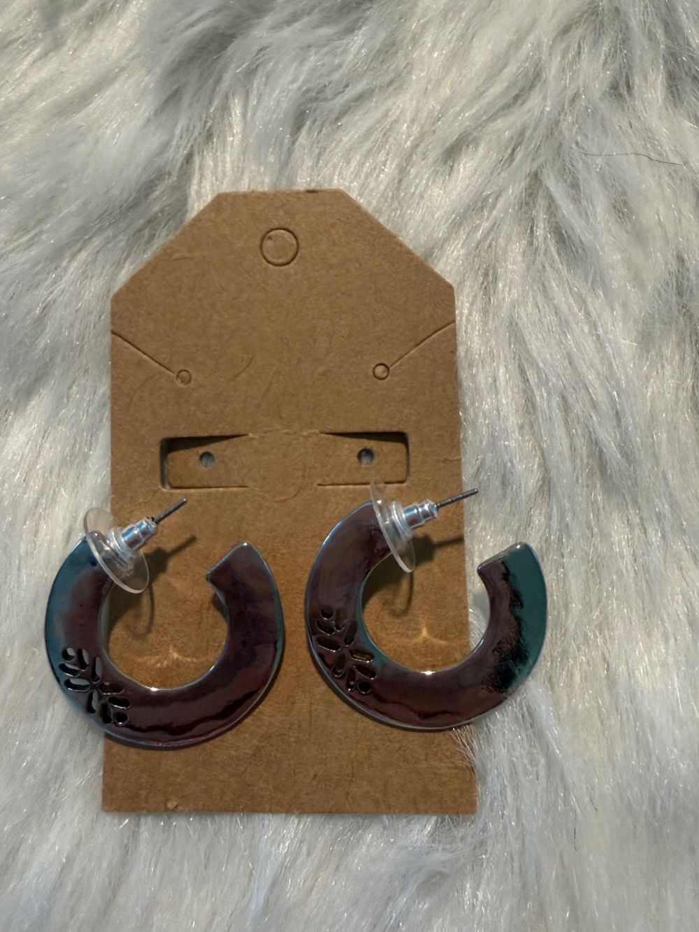 Chico's Sliver Floral Print Loop Earrings